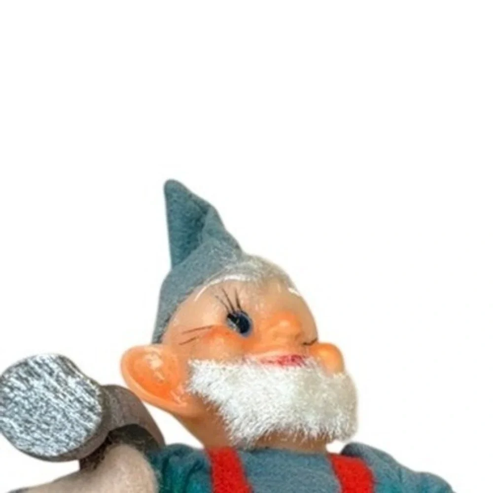 Vintage Elf‎ Gnome Figurine Hammer Christmas Decor Bendable Sun Damage 1960 Cute